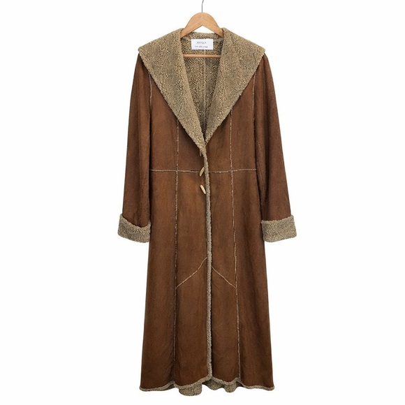 Dana Buchman Shearling Long Coat 10 Boho Rustic Toggle Faux Suede Penny Lane - Picture 2 of 15